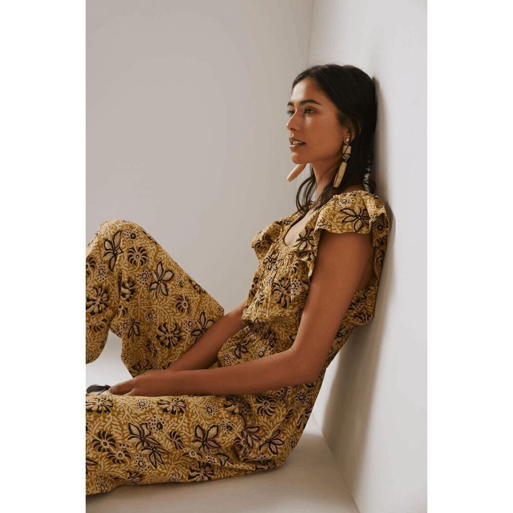 Anthropologie Kopal Myra Floral Wide Leg Jumpsuit Women's Size Medium